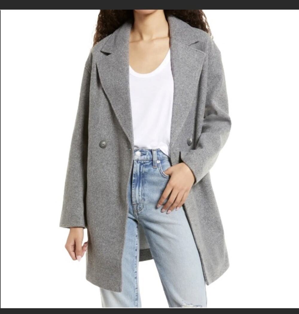 NWT Topshop Riley Gray Wool Blend Pea Coat Formal 6 Minimalist Relaxed Normcore
